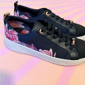 Ted Baker Black and Pink Floral Sneakers